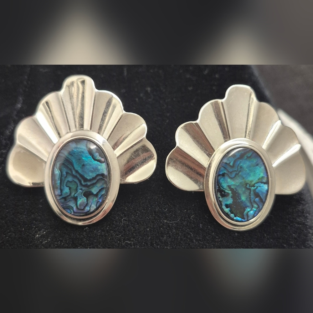 Vintage 1980s Butler Turquoise abalone silver tone pierced earrings